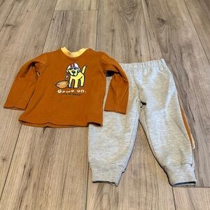 Life is Good Rust Orange Puppy Football Top and Heather Gray Jogger Set Sz 12mnt